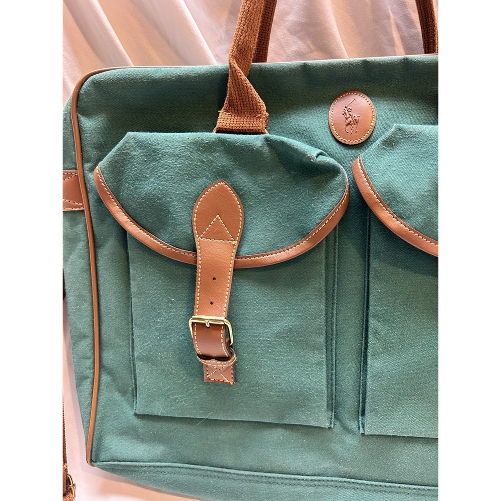 VTG Polo Ralph Lauren Green Laptop Messenger Bag Classic Old Money 90s - Picture 3 of 9